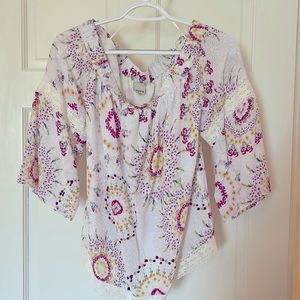 Silk Multi Color Ecru Blouse